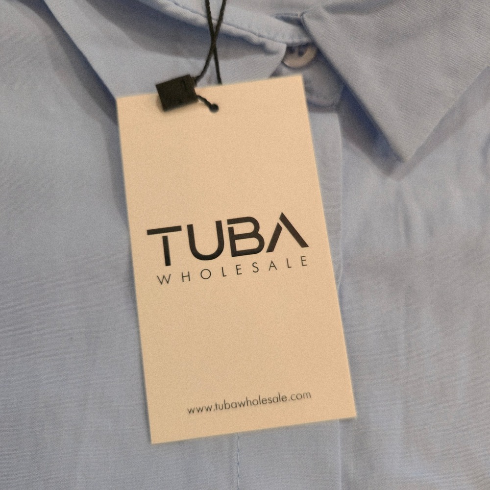 Tuba Butik Light Blue Asymmetric Cotton Poplin Button Down Tunic Shirt M/L NEW - Picture 6 of 9